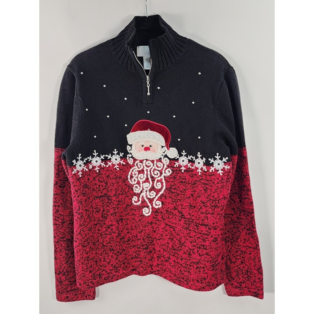 Mandal Bay Sweater Women's L Santa Clause Christmas Holiday 1/4 Zip
